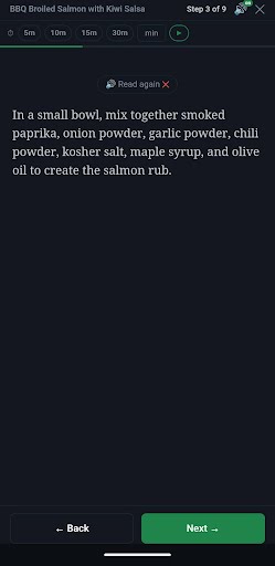 Cook mode — step-by-step distraction-free view